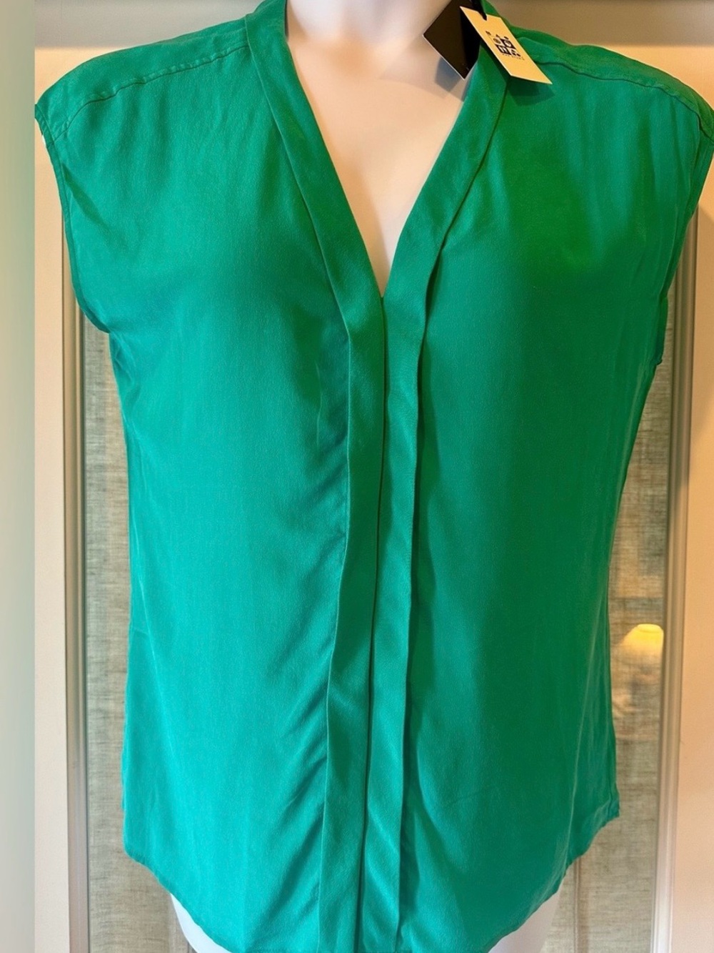 Max Studio 100% Silk Sheer Blouse Hidden Button Front Turquoise Size Large